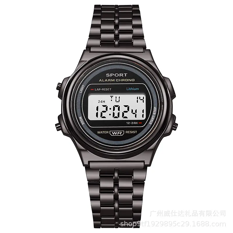 Men Women Gold LED Digital Watch with Steel Belt — feature 7