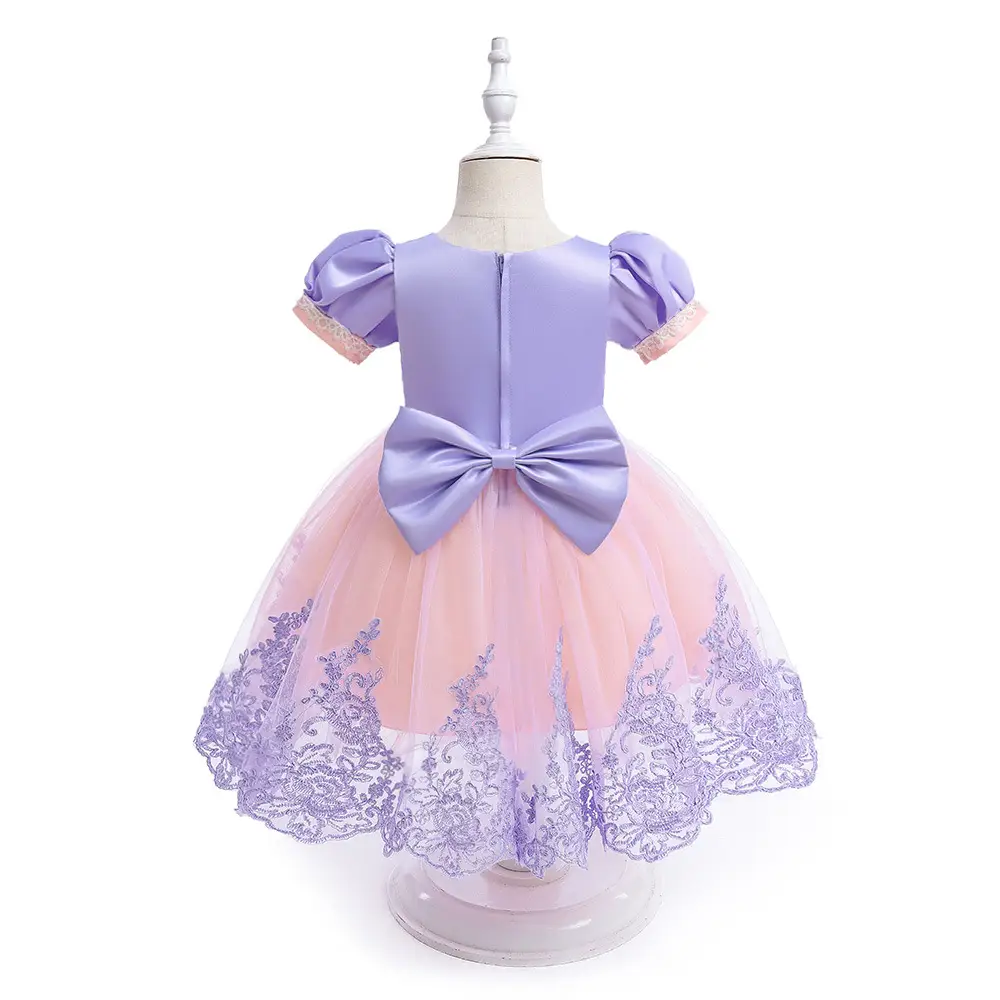 Blue Rapunzel Embroidered Bubble Sleeve Cosplay Dress for Girls - Image 7