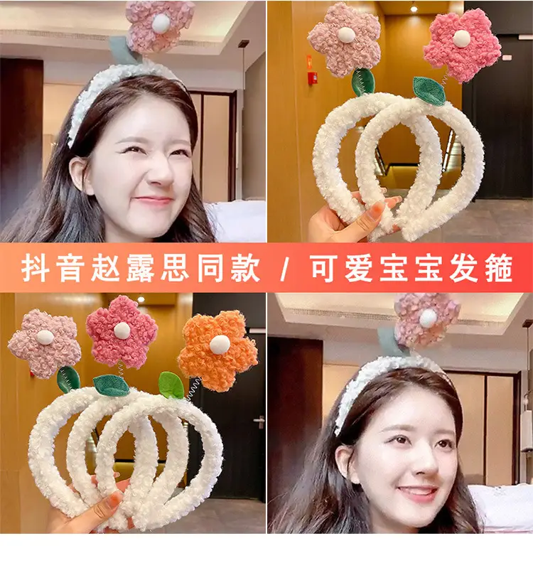 Lamb Wool Flower Headband for Women Autumn Winter — feature 2