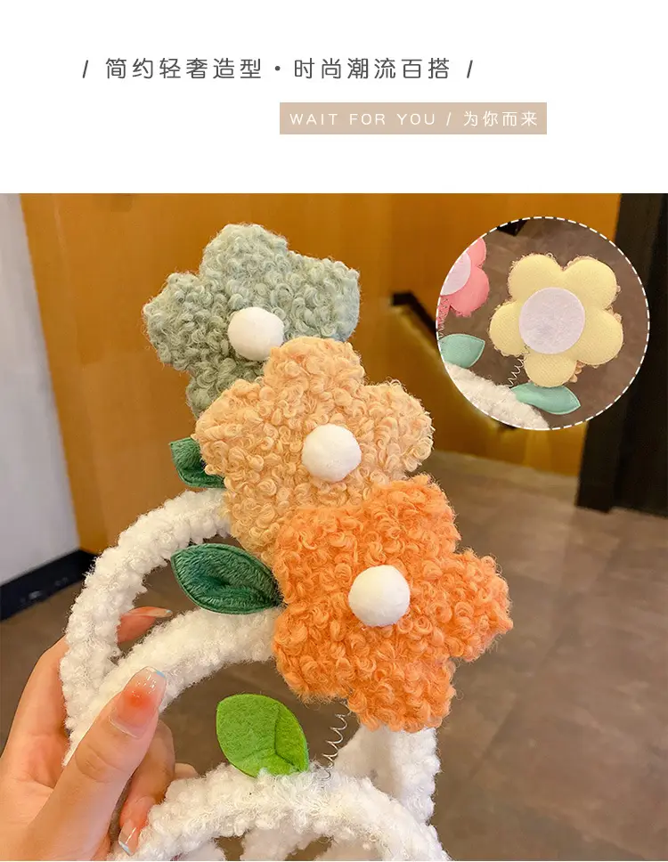 Lamb Wool Flower Headband for Women Autumn Winter — feature 6