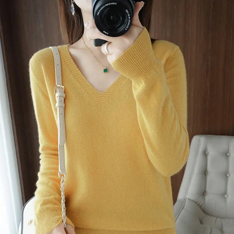 Korean Style V-Neck Cashmere Sweater Green - Image 9