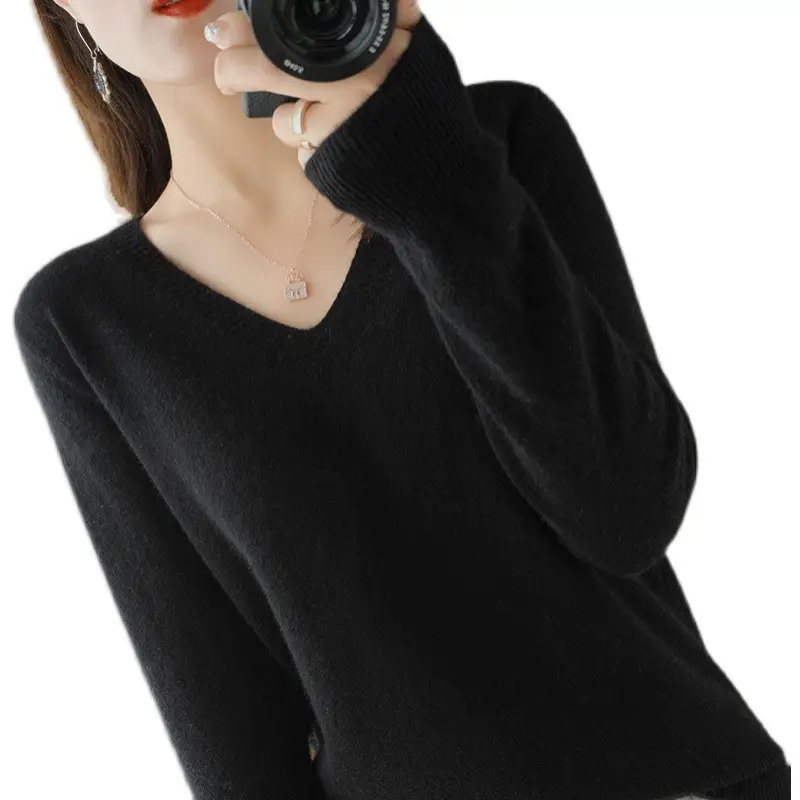 Korean Style V-Neck Cashmere Sweater Green - Image 11