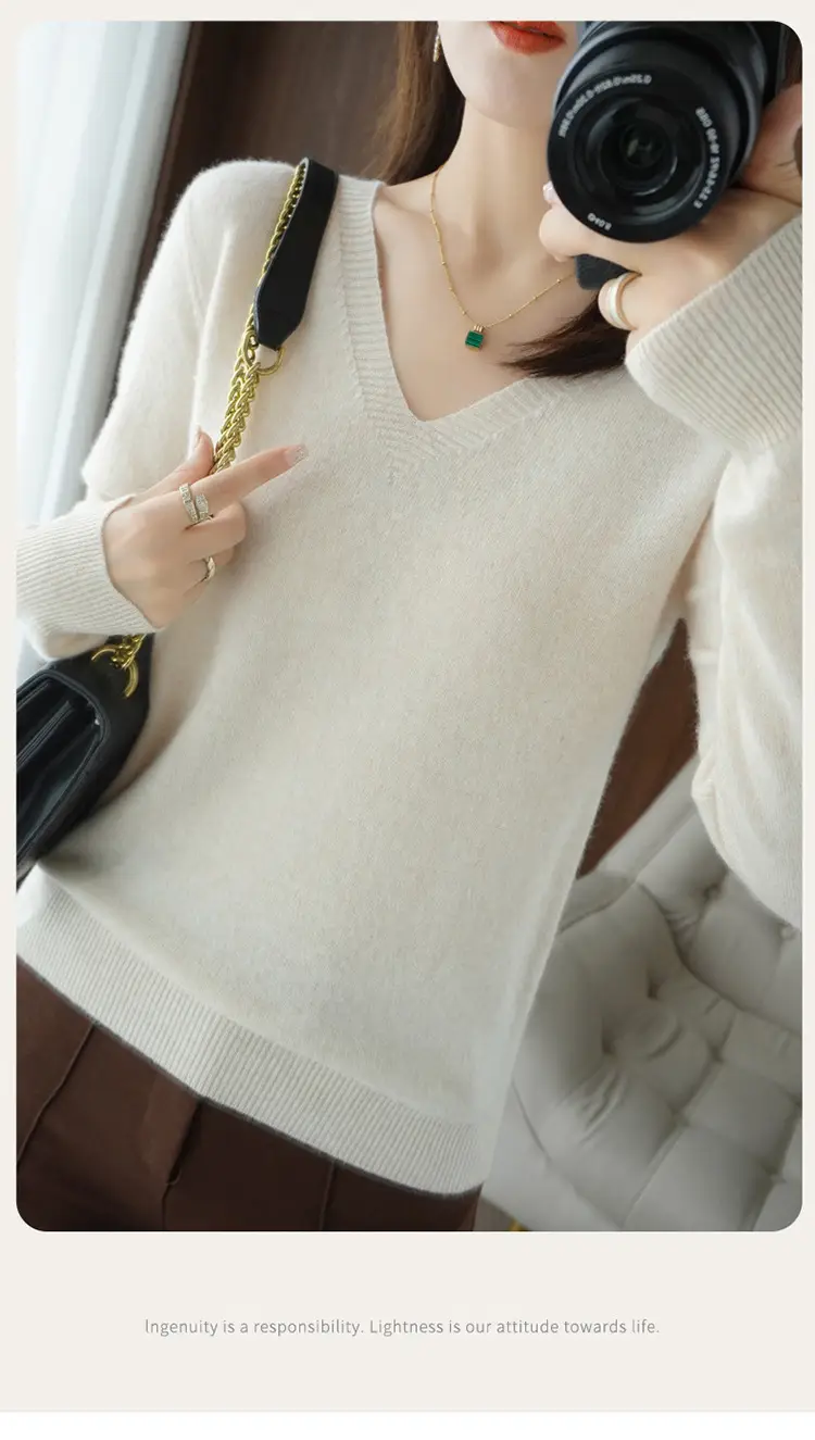 Korean Style V-Neck Cashmere Sweater Green — feature 2