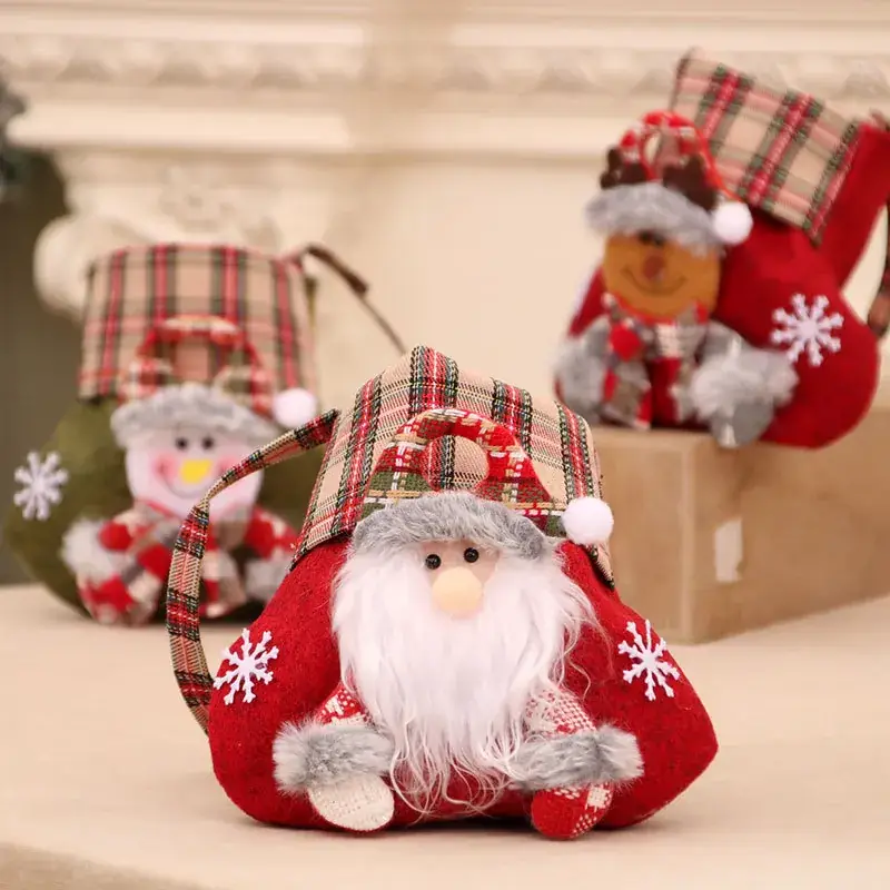 New Plaid Cartoon Christmas Candy Bag Gift Bag