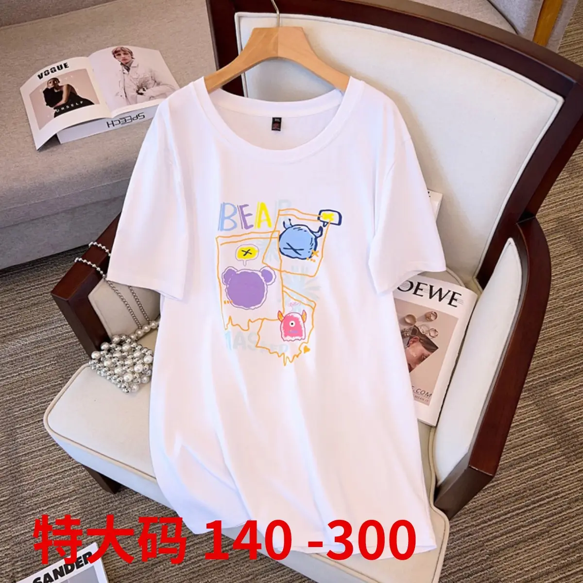 Women Motley Figure Cartoon Printed T-Shirt Black Large