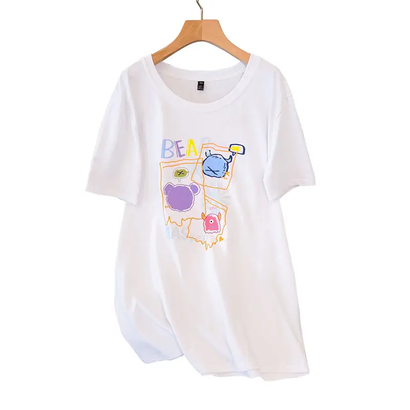 Women Motley Figure Cartoon Printed T-Shirt Black Large