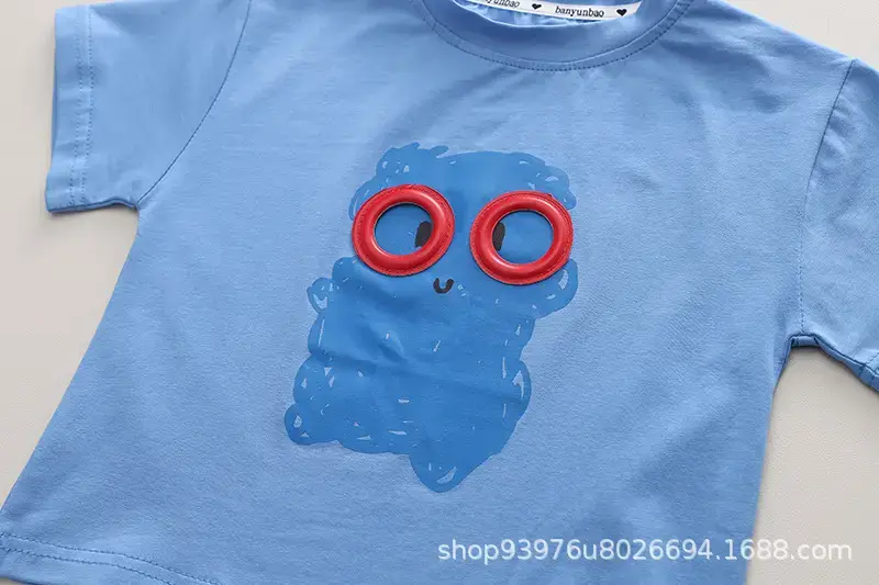 Children Cotton Owl Shorts Suit Blue Grey Summer Boys — feature 7