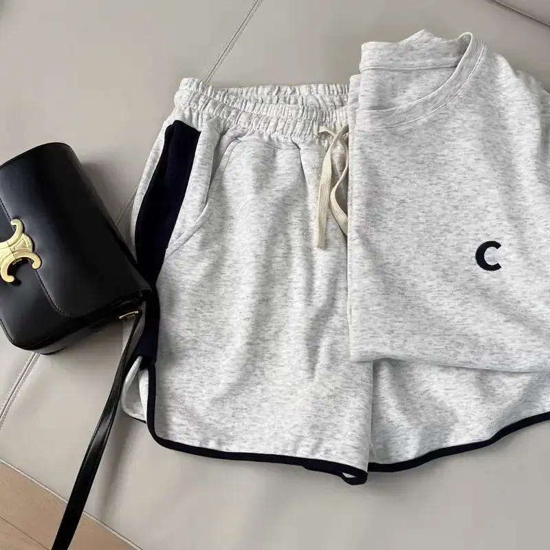Women Grey C Printed Casual Shorts 2023 Summer - Image 3