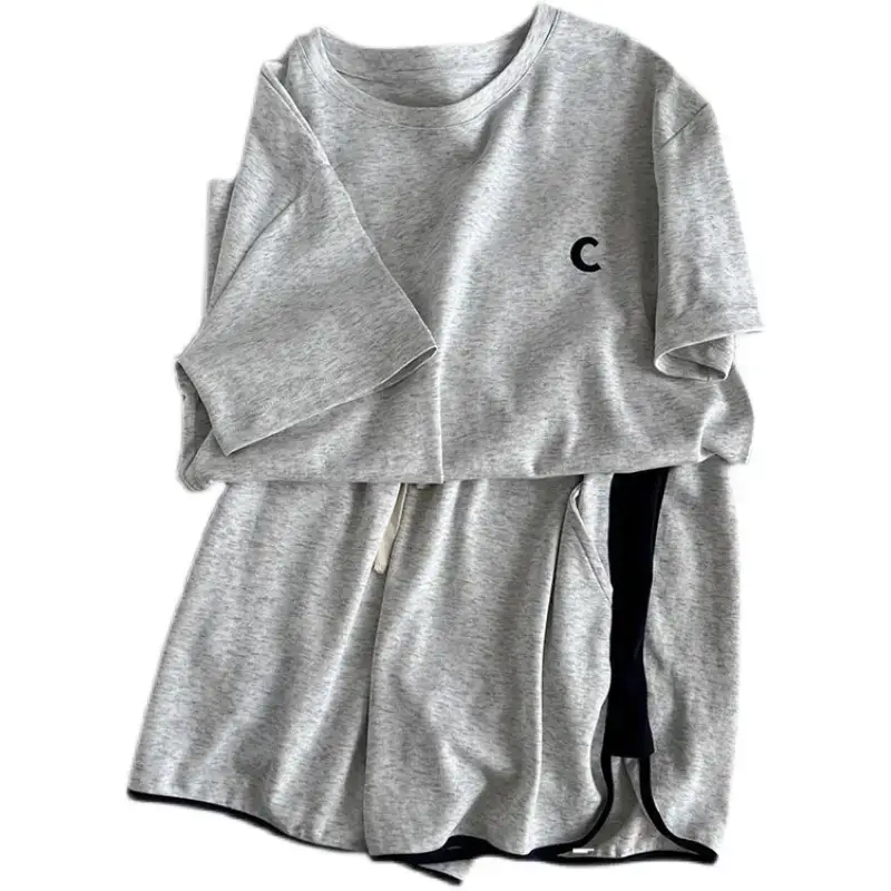 Women Grey C Printed Casual Shorts 2023 Summer - Image 5