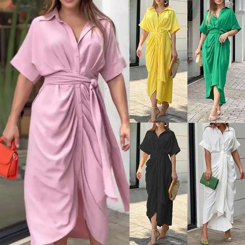 Green V-Neck Wrap Dress for Women
