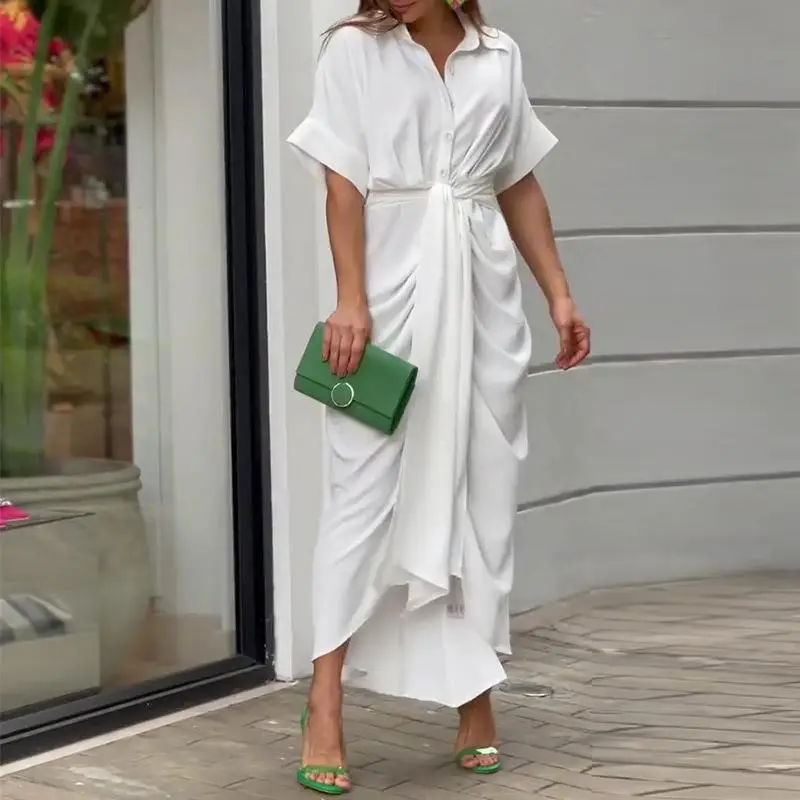 Green V-Neck Wrap Dress for Women