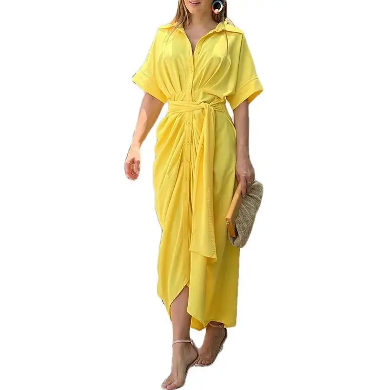 Green V-Neck Wrap Dress for Women