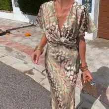 Green V-Neck Wrap Dress for Women — feature 23