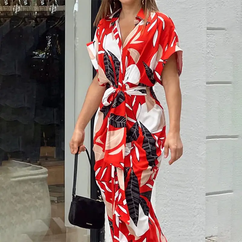 Green V-Neck Wrap Dress for Women