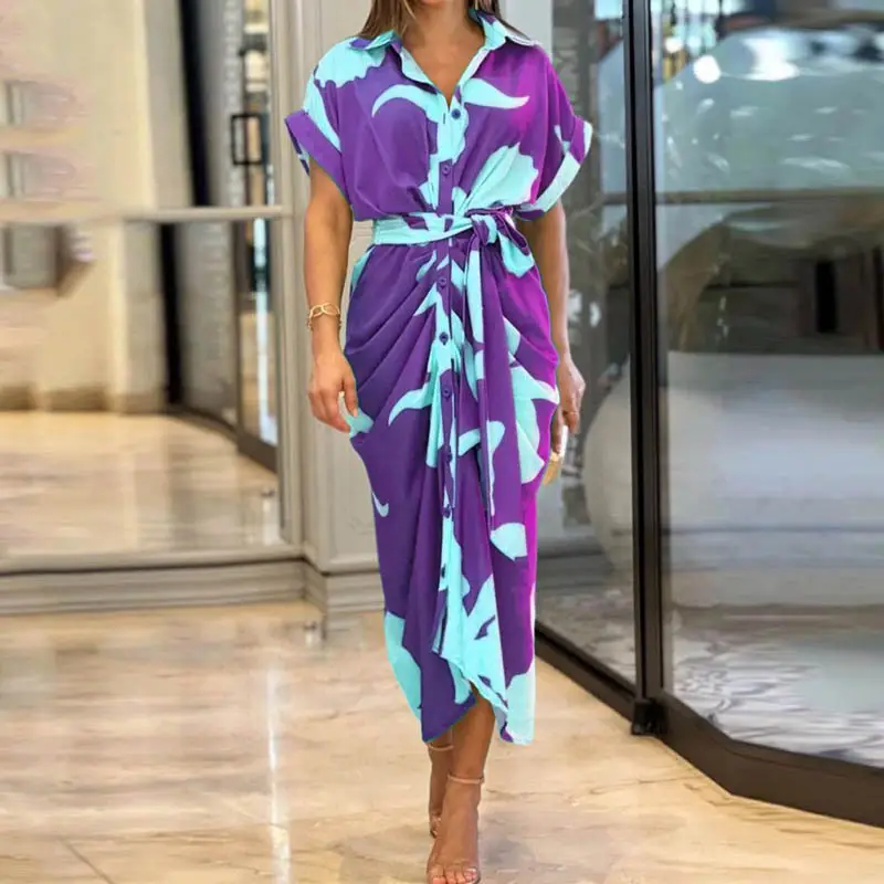 Green V-Neck Wrap Dress for Women