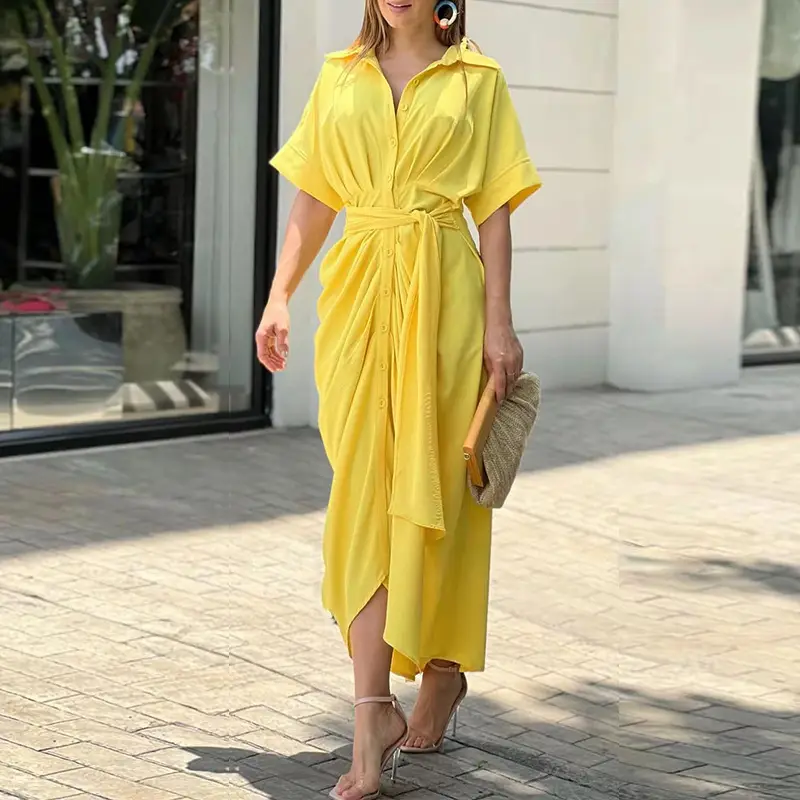 Green V-Neck Wrap Dress for Women