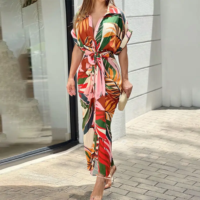 Green V-Neck Wrap Dress for Women
