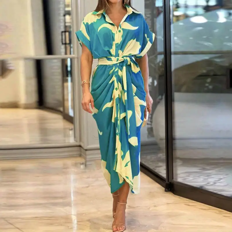 Green V-Neck Wrap Dress for Women