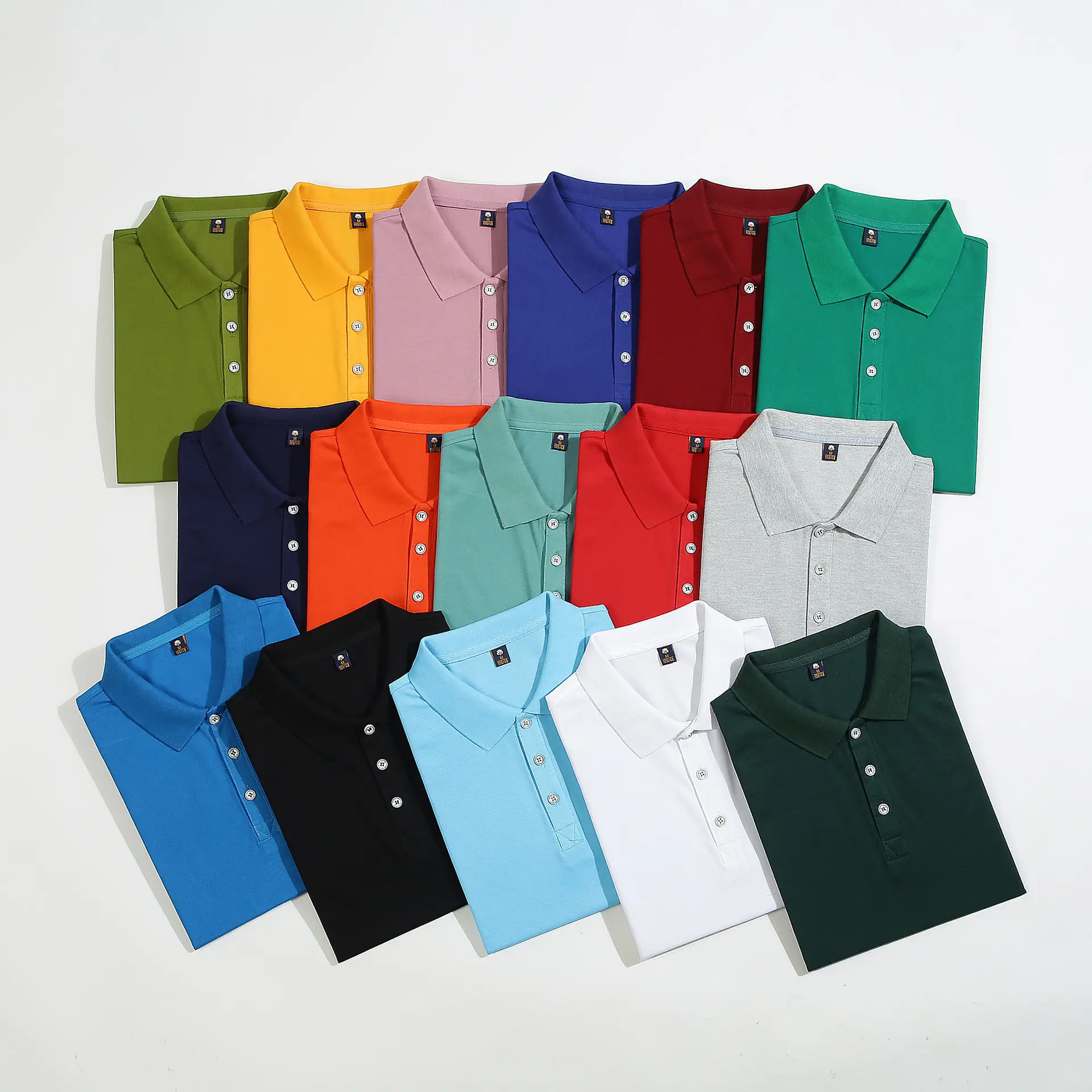 Men's Yellow Polo Shirt Button Collar Short Sleeve - Image 19