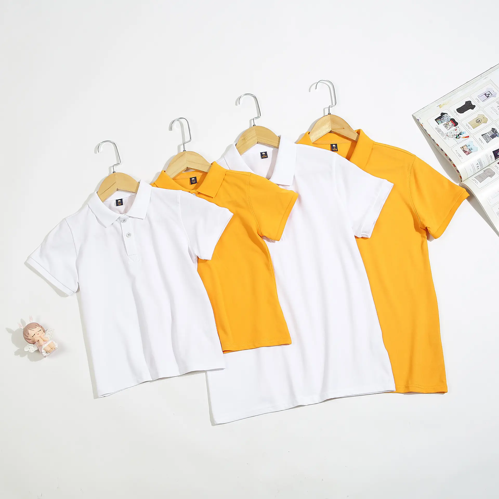 Men's Yellow Polo Shirt Button Collar Short Sleeve - Image 15