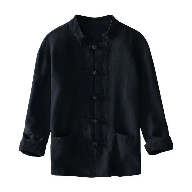 Men's Chinese Style Ramie Tang Suit Cream Loose Cotton Linen Jacket - Image 10