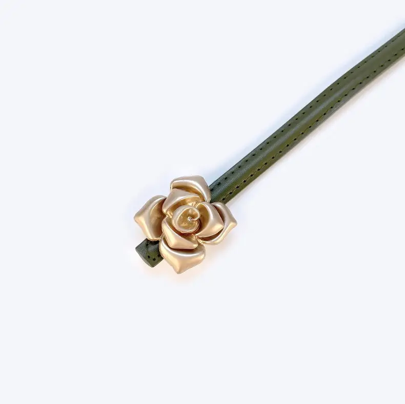 Women's Thin Leather Belt with Gold Flower Decor β feature 6