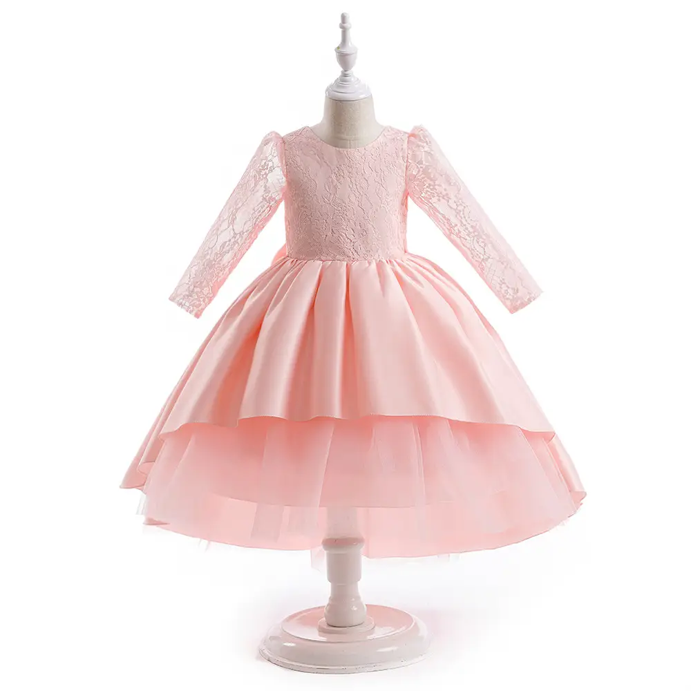 Girls' Blue Tulle Princess Dress with Lace Sleeves - Image 4