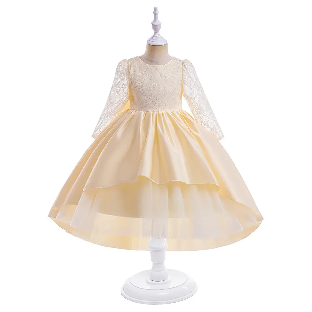 Girls' Blue Tulle Princess Dress with Lace Sleeves - Image 5