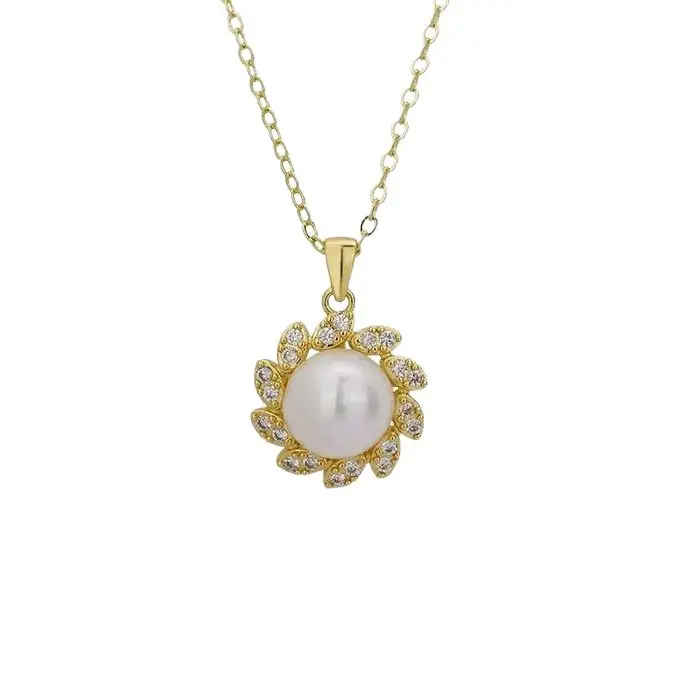Golden Pearl Willow Flower Pendant Necklace - Image 5
