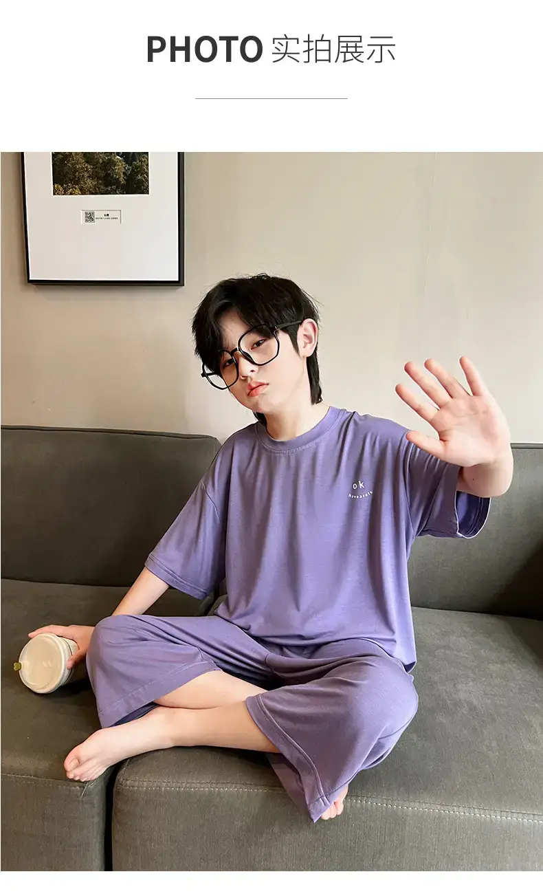 Men's Grey Modal Pajama Suit Summer Wear — feature 19