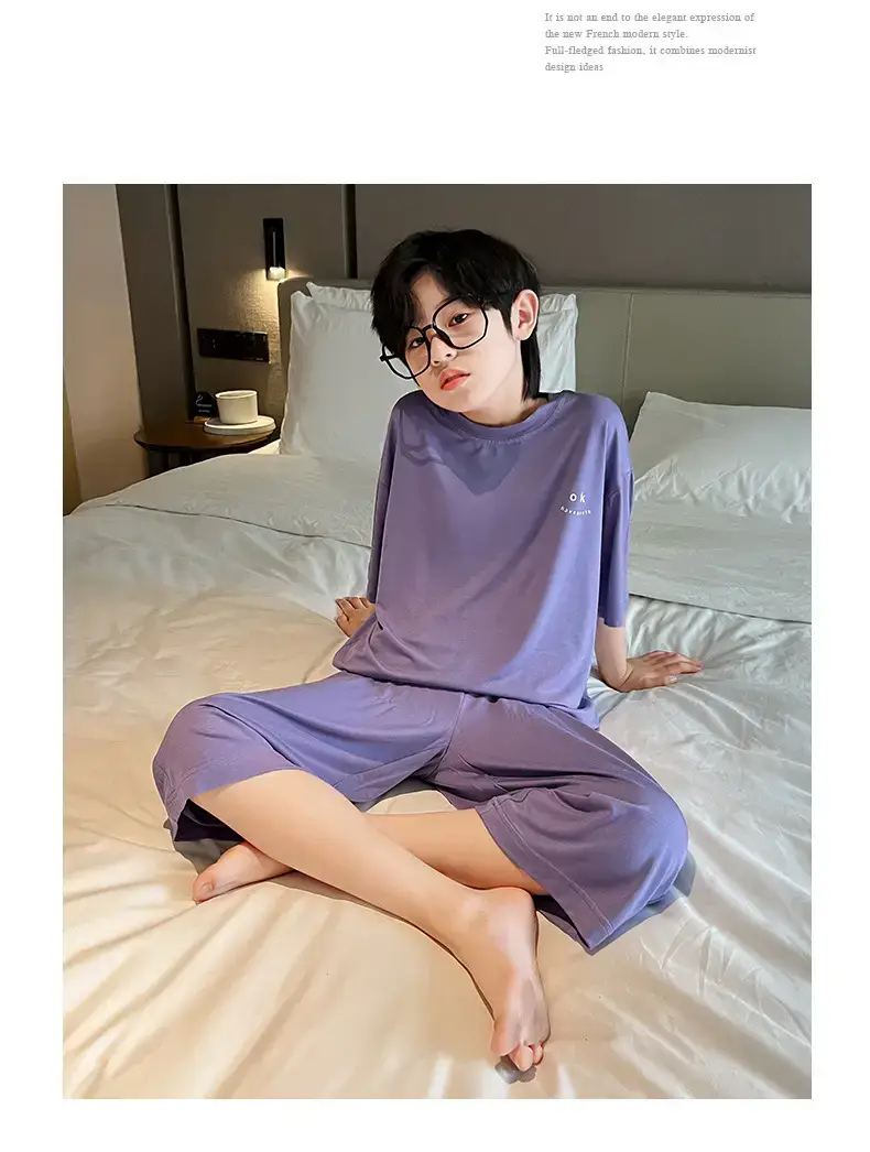 Men's Grey Modal Pajama Suit Summer Wear — feature 21