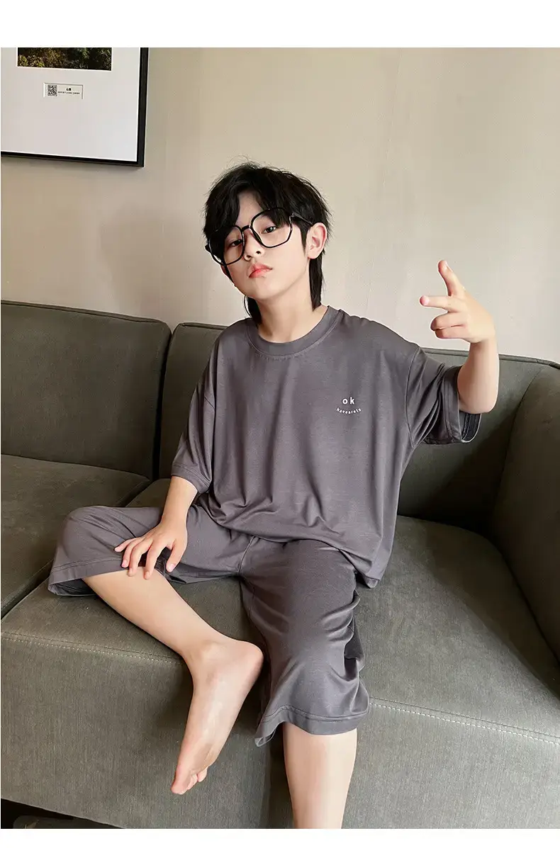 Men's Grey Modal Pajama Suit Summer Wear — feature 22