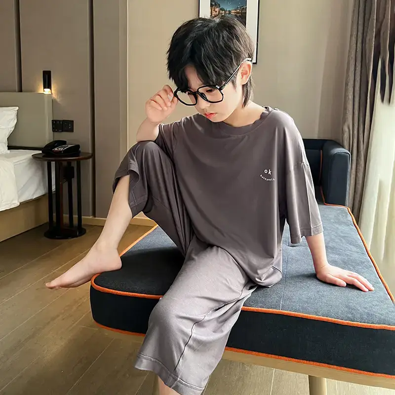 Men's Grey Modal Pajama Suit Summer Wear — feature 4