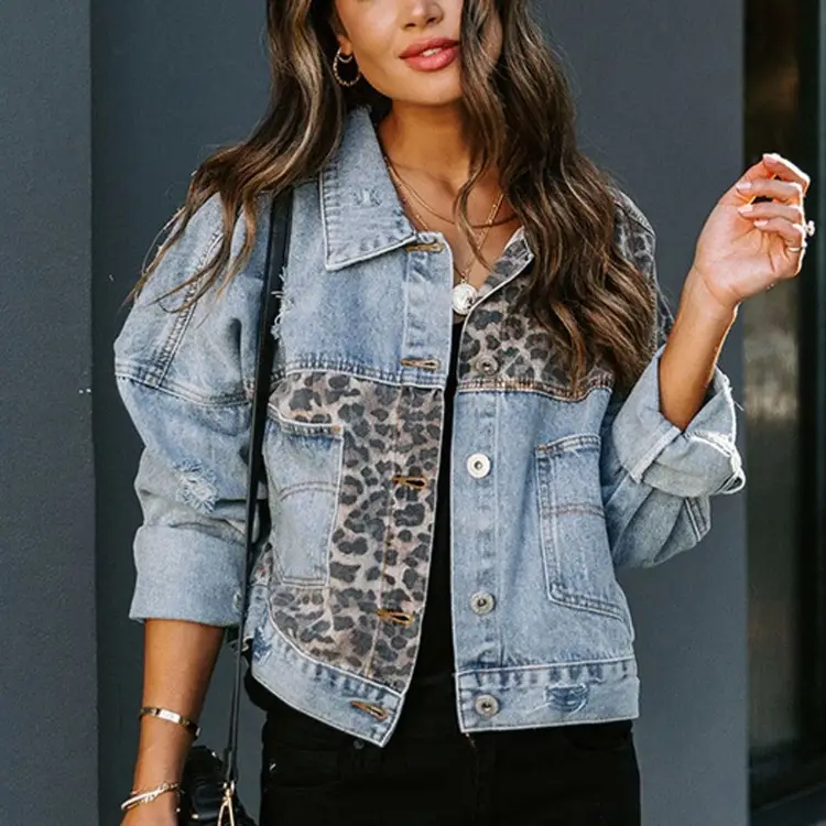 Women's Cross-Border Denim Coat Leopard Stitch Long Sleeve — feature 10