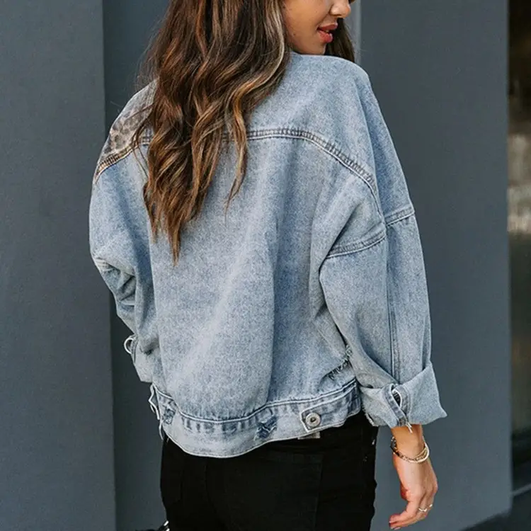 Women's Cross-Border Denim Coat Leopard Stitch Long Sleeve — feature 13