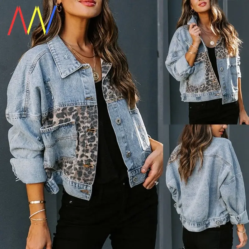 Women's Cross-Border Denim Coat Leopard Stitch Long Sleeve — feature 16