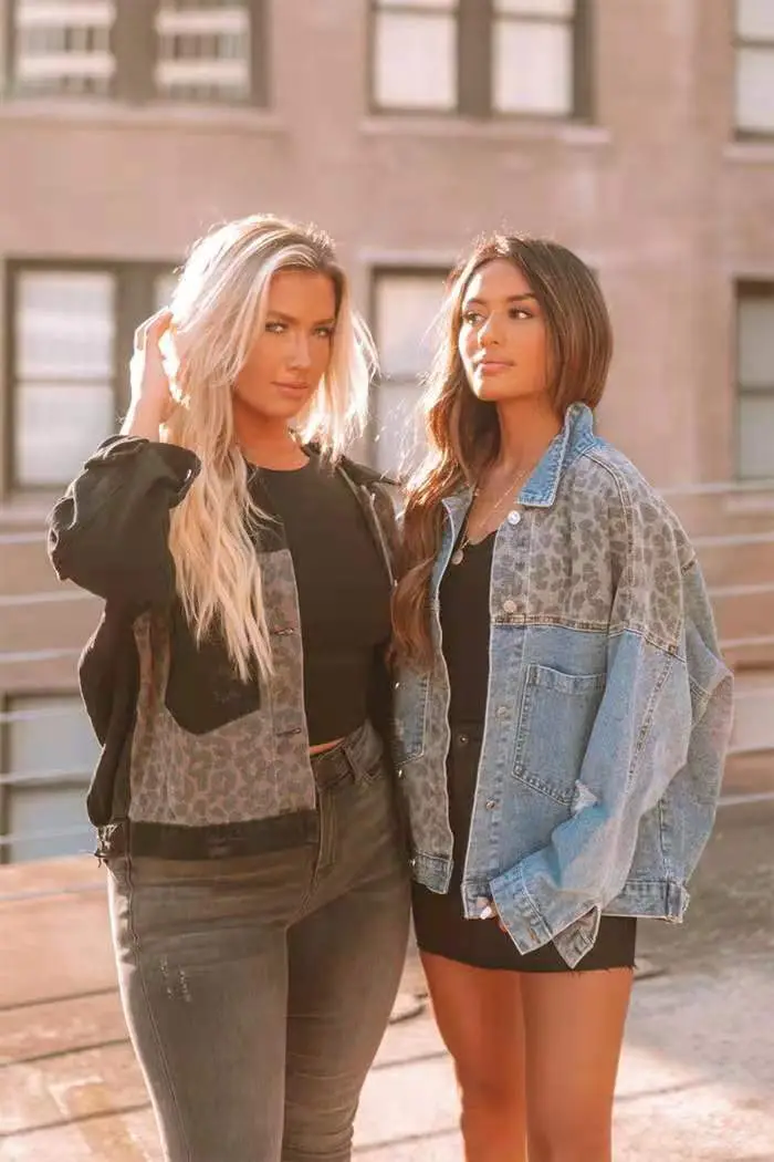 Women's Cross-Border Denim Coat Leopard Stitch Long Sleeve — feature 3