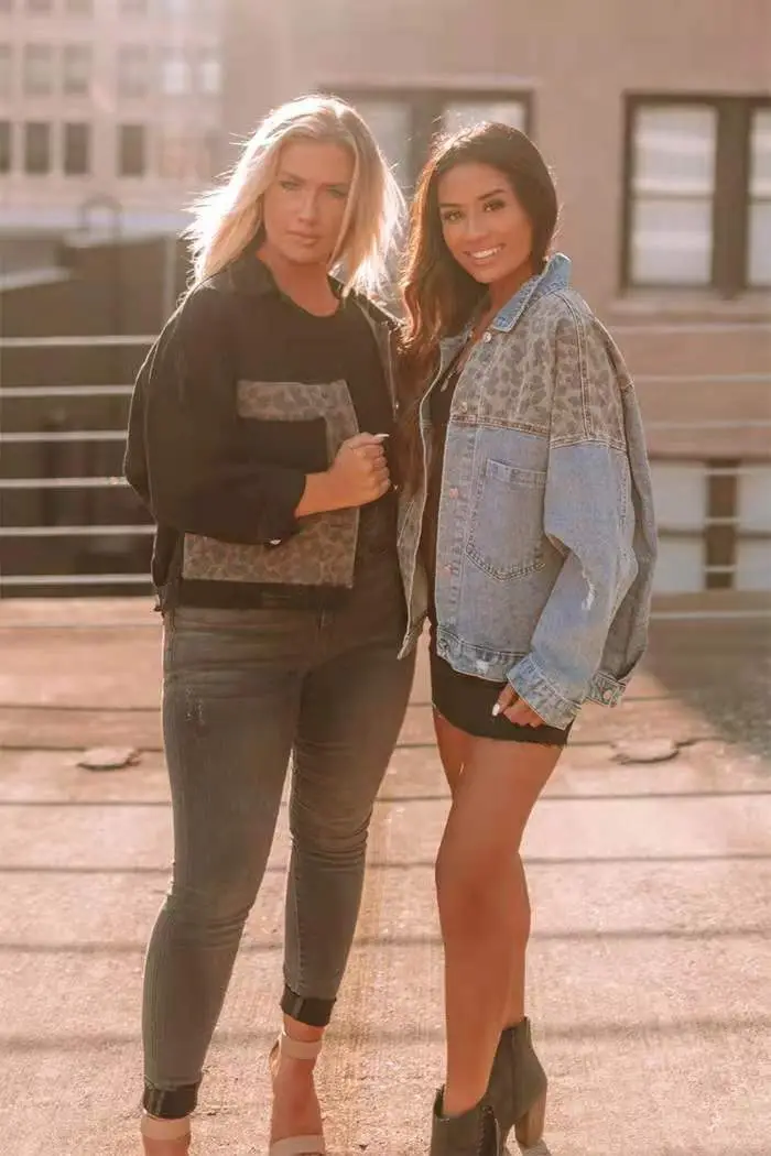 Women's Cross-Border Denim Coat Leopard Stitch Long Sleeve — feature 4