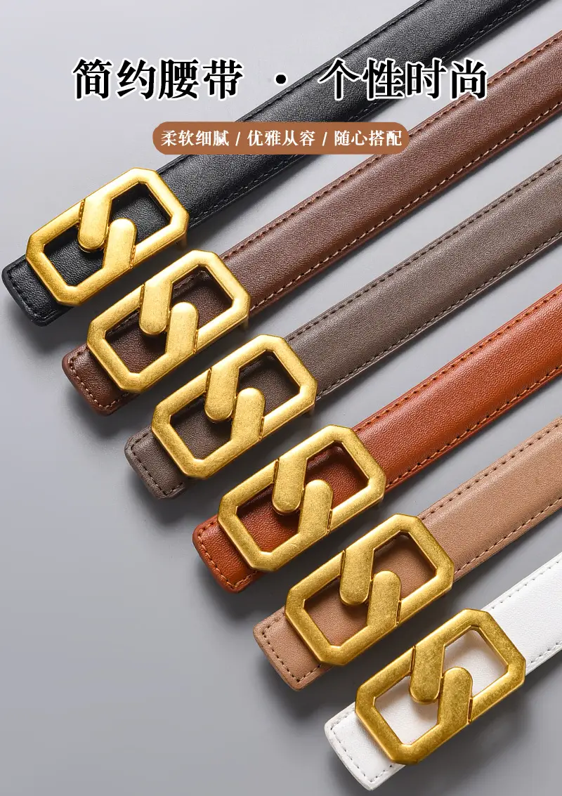 Tie Belt with Gold Plate Buckle Brown β feature 1
