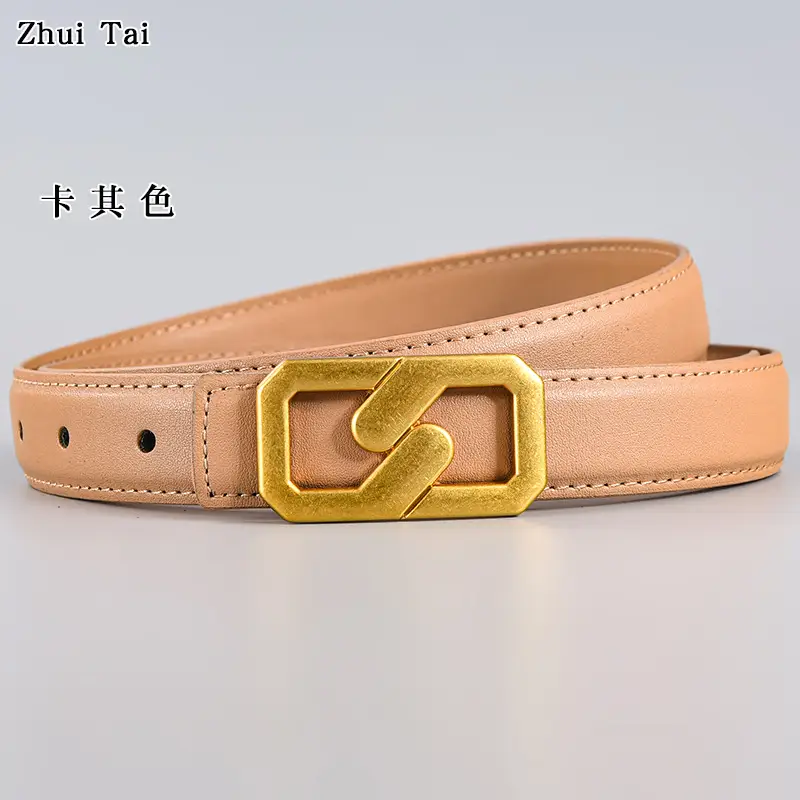 Tie Belt with Gold Plate Buckle Brown β feature 13