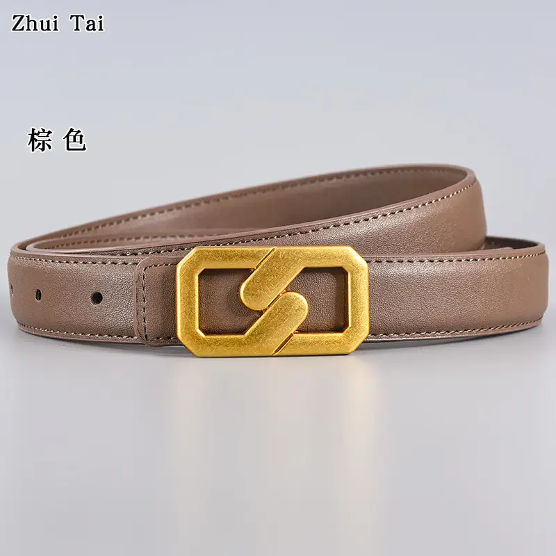 Tie Belt with Gold Plate Buckle Brown β feature 14
