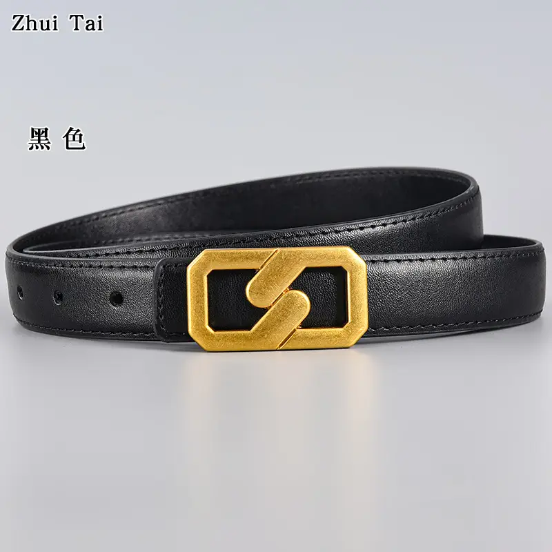 Tie Belt with Gold Plate Buckle Brown