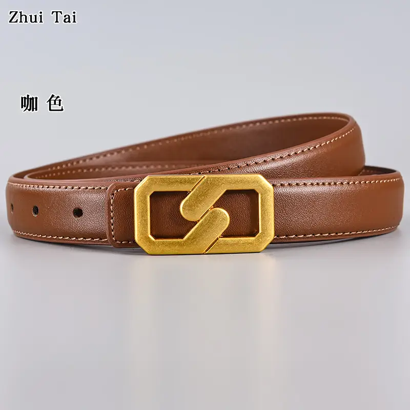Tie Belt with Gold Plate Buckle Brown - Image 4