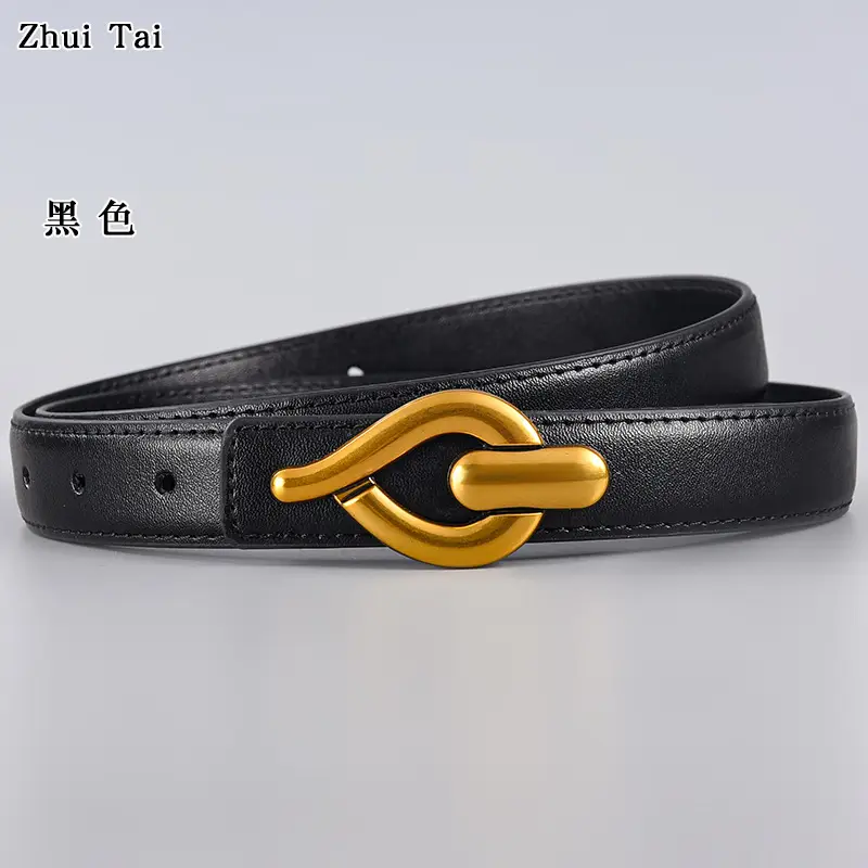 Black Leather Crossbody Belt with Gold Buckle - Image 9