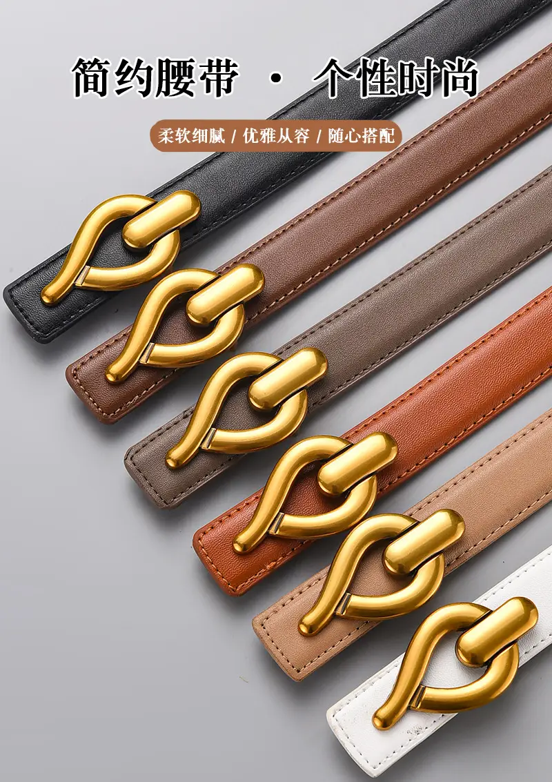 Black Leather Crossbody Belt with Gold Buckle β feature 1