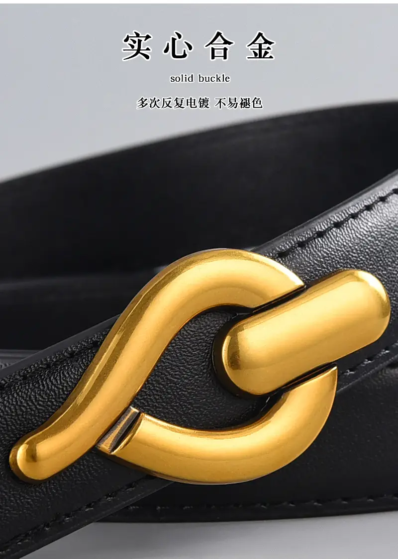 Black Leather Crossbody Belt with Gold Buckle β feature 6