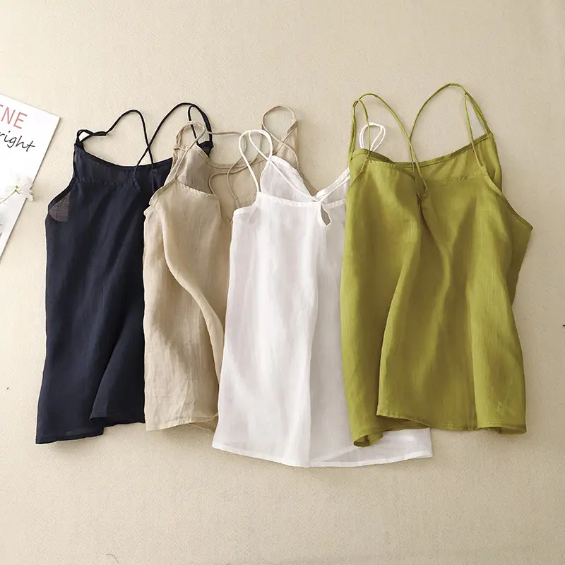 Green Ramie Cross Back Vest for Women - Image 5