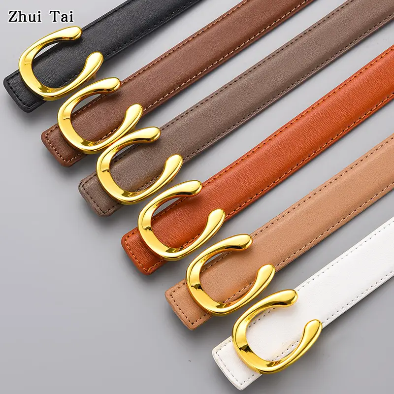 Ladies Leather Belt with Gold Buckle Card Color - Image 7