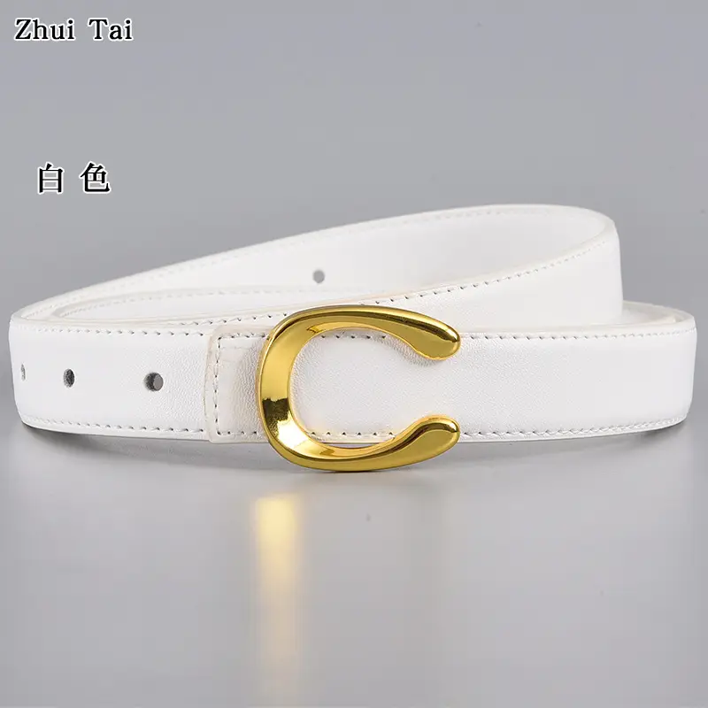 Ladies Leather Belt with Gold Buckle Card Color - Image 2