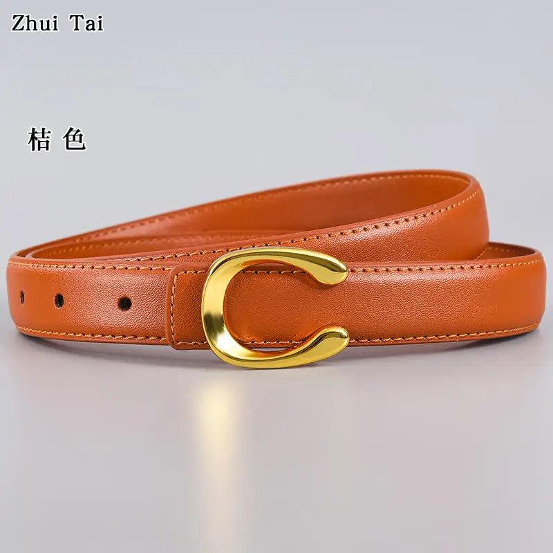 Ladies Leather Belt with Gold Buckle Card Color - Image 3